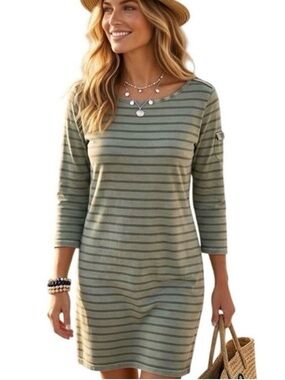 Vineyard Vines Striped Light Sage and Olive Dress